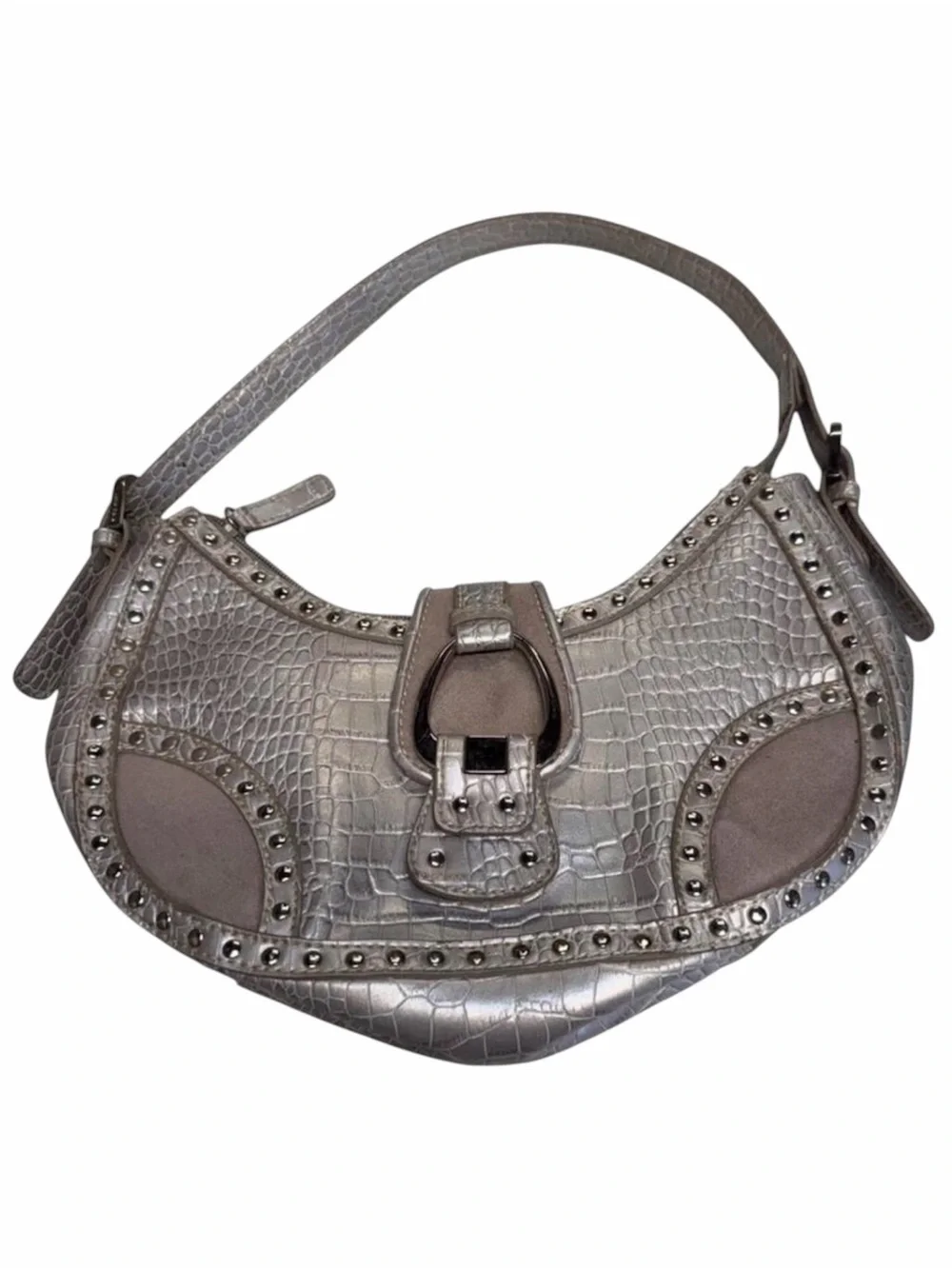 Vintage Y2K Faux Croc Hobo Bag Women’s Silver Buckle Studded Mcbling 2000s Glam
